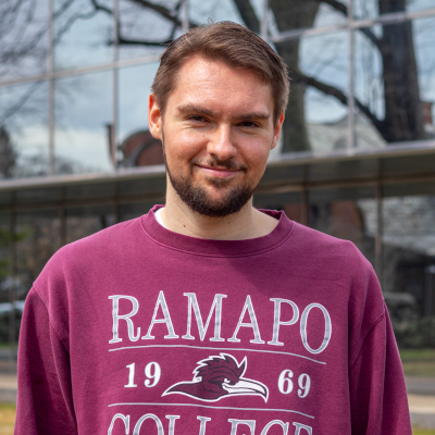 Cole T. Peterson in a Ramapo College Sweatshirt